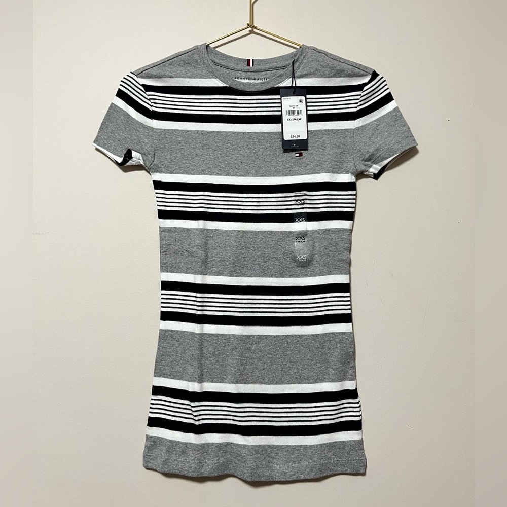 Tommy Hilfiger Women Tshirt New! Size XXS Grey Stripe Orig 34